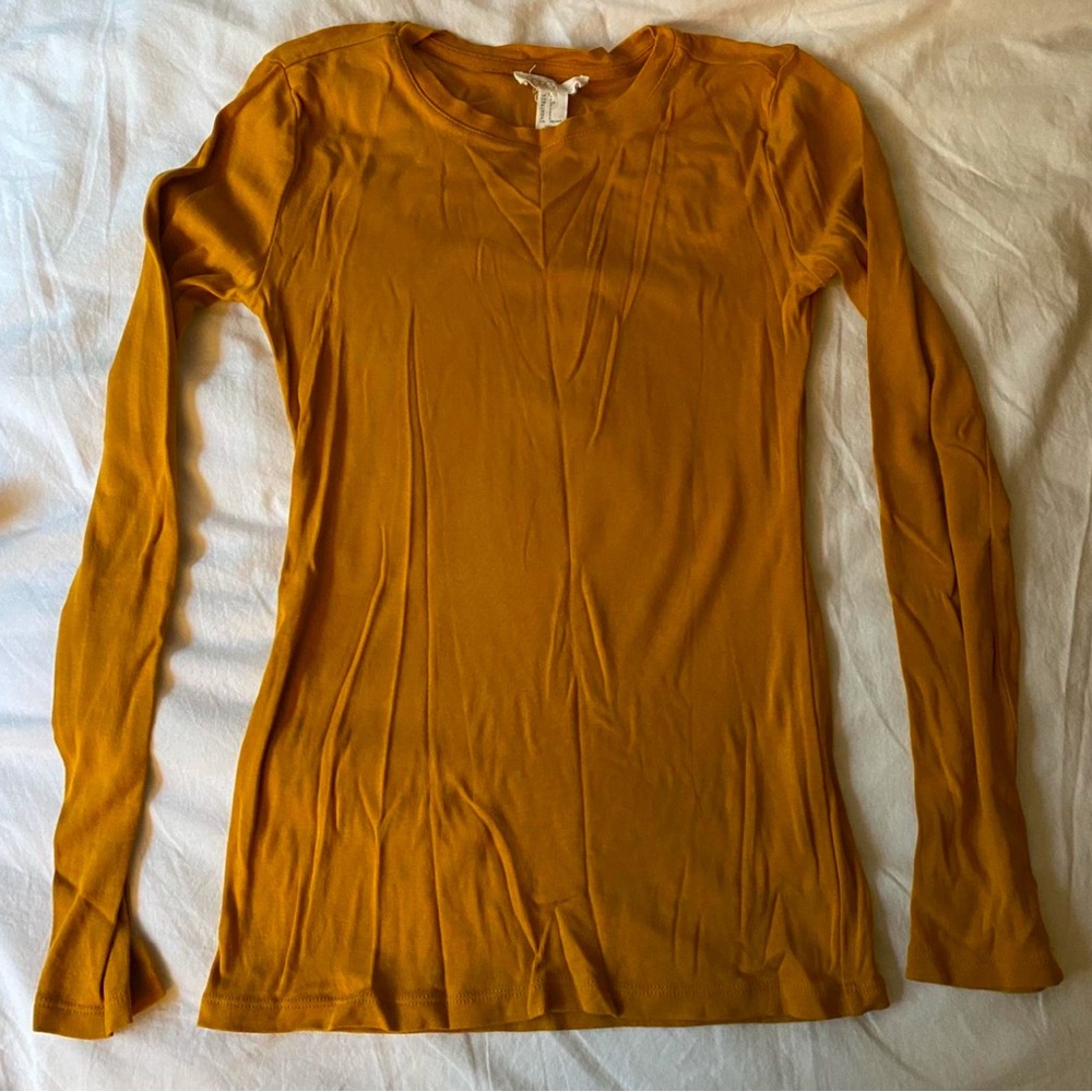 Forever 21 Orange Golden Yellow Long Sleeve Cotton Crew Neck Top - Small